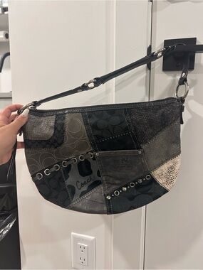 Rare Vintage Coach Soho Black and Grey Tonal Patchwork Demi Hobo Bag (2008)